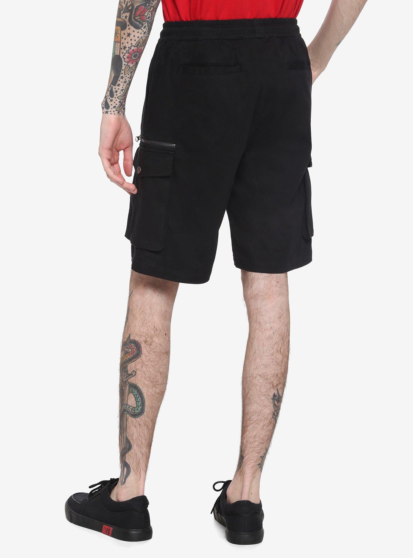 Black Cargo Jogger Shorts, BLACK, alternate