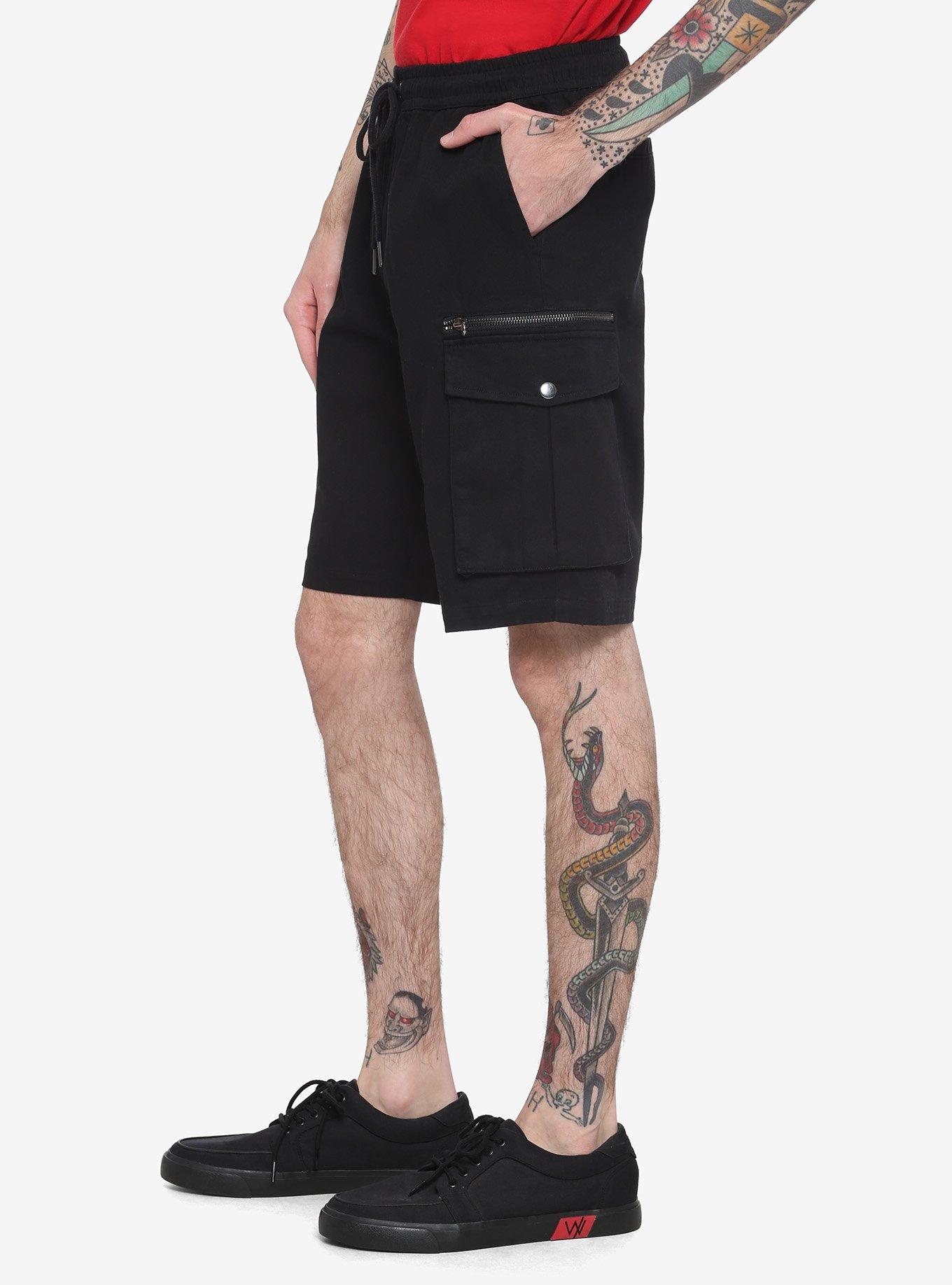 Black Cargo Jogger Shorts, BLACK, alternate