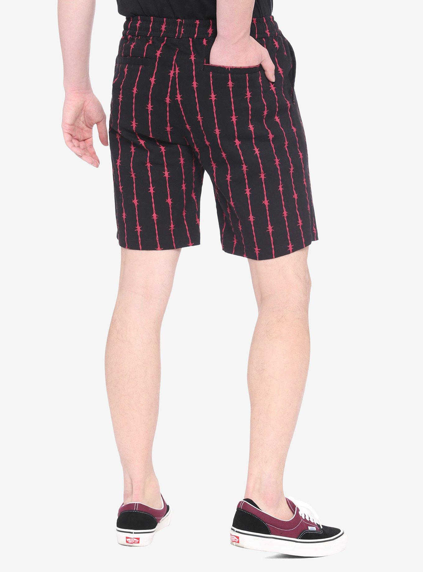 Black & Red Barbed Wire Jogger Shorts, BLACK, alternate