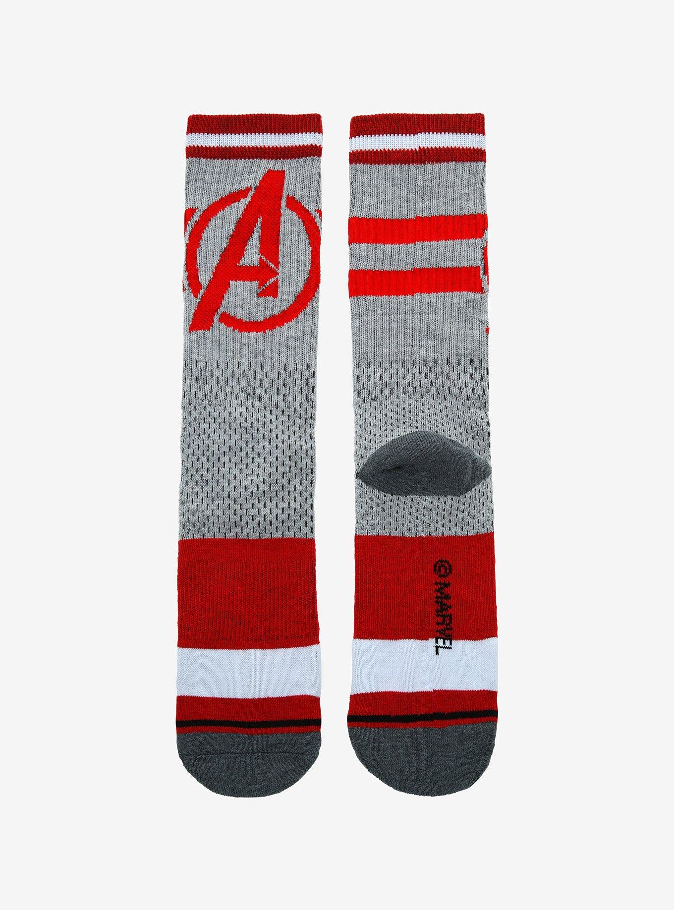 Marvel The Avengers Logo Grey & Red Crew Socks, , alternate