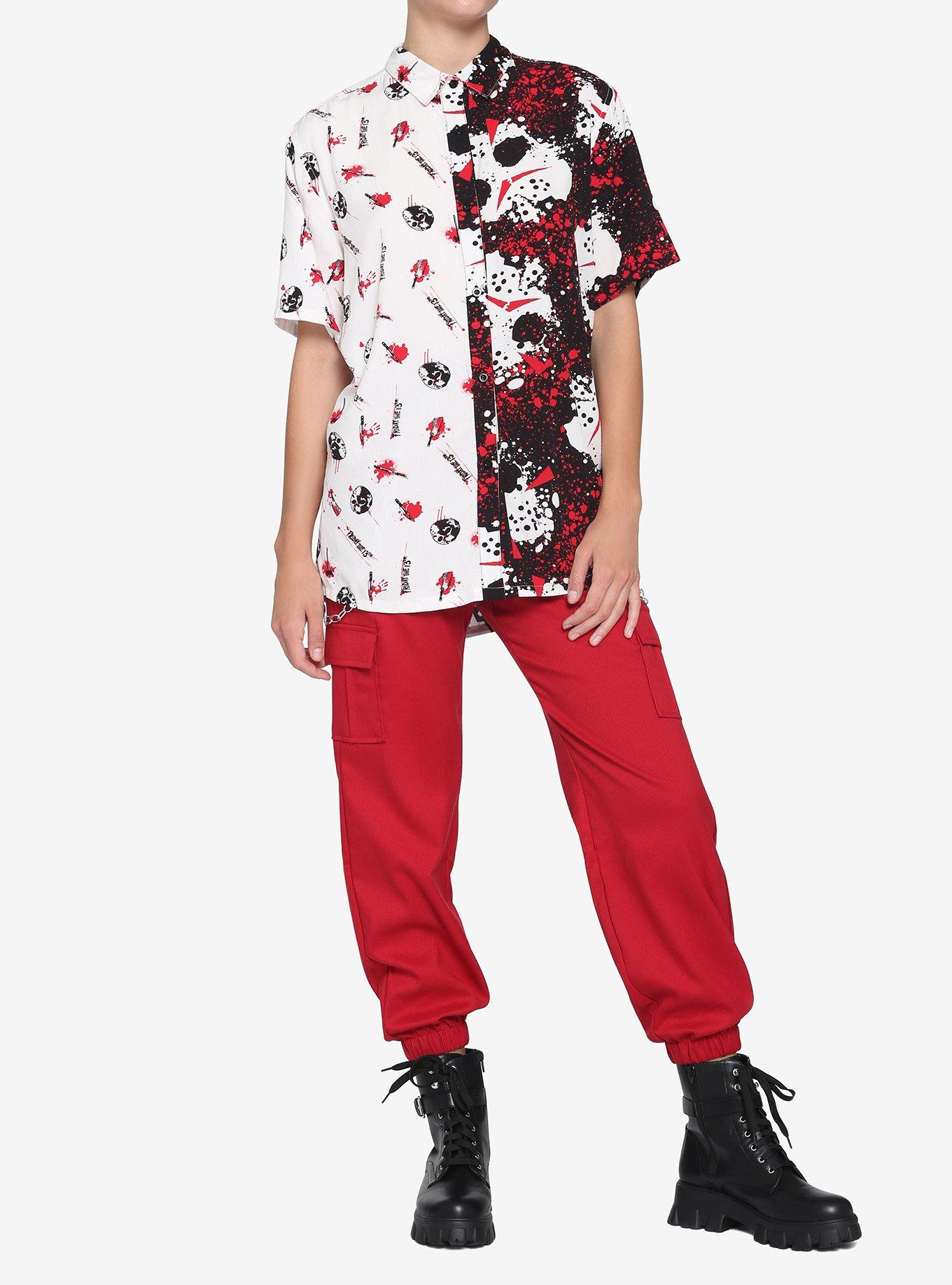 Friday The 13th Split Oversized Girls Woven Button-Up, MULTI, alternate