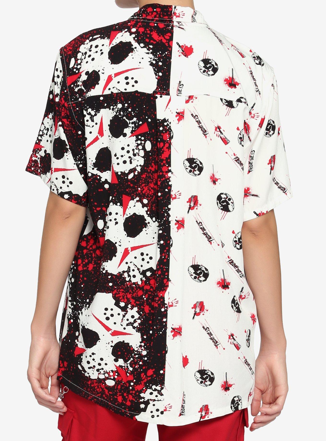 Friday The 13th Split Oversized Girls Woven Button-Up, MULTI, alternate