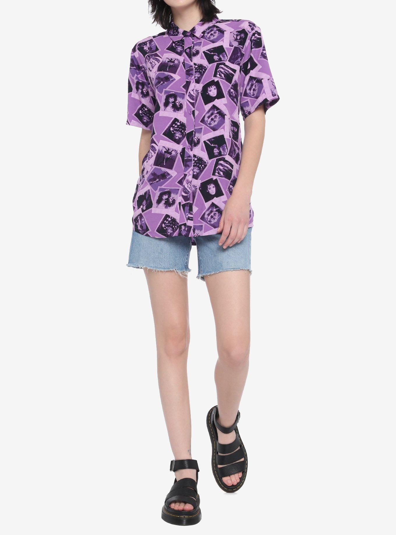 Beetlejuice Photos Oversized Girls Woven Button-Up, MULTI, alternate