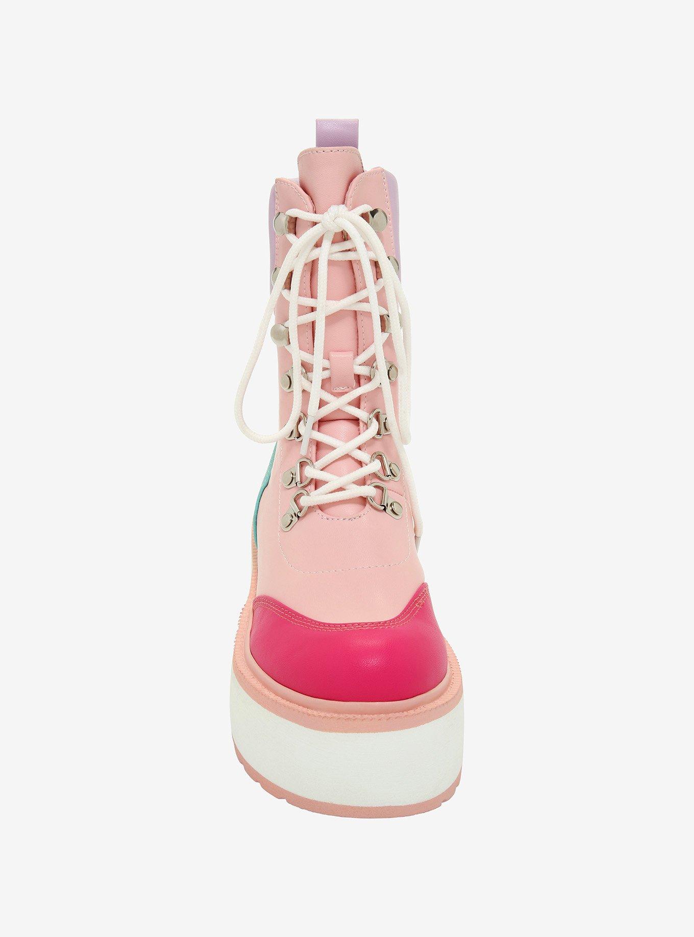 Pastel Color-Block Platform Combat Boots, MULTI, alternate