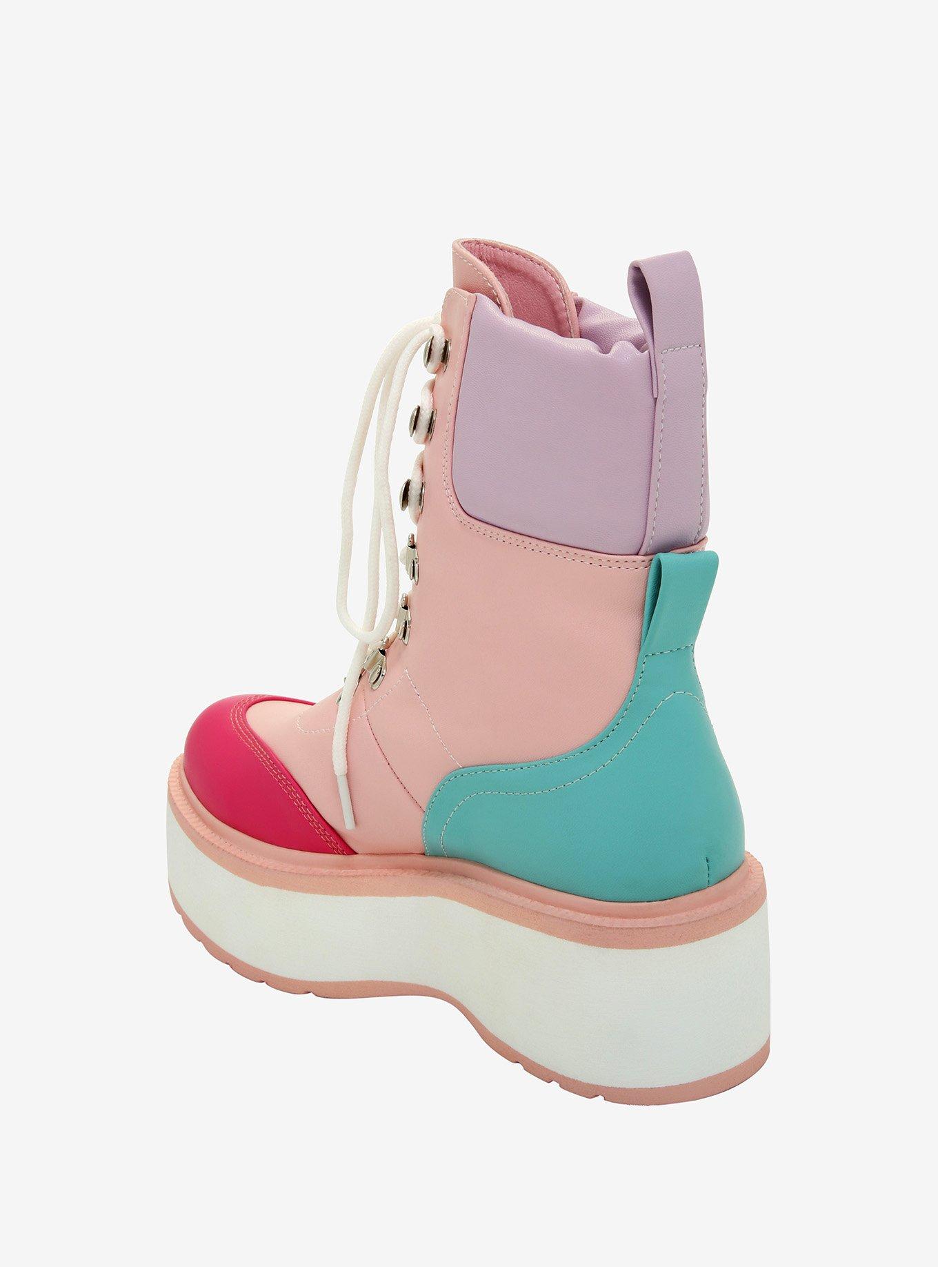 Pastel Color-Block Platform Combat Boots, MULTI, alternate