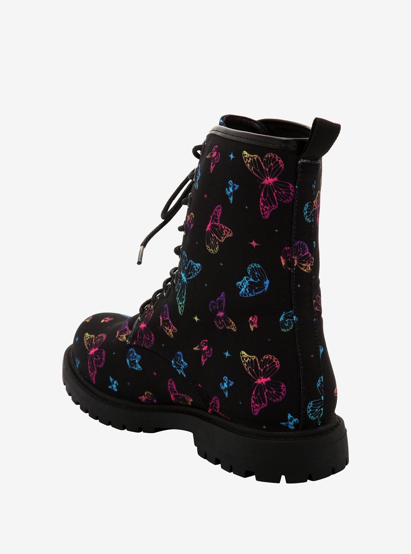 Multicolor Butterfly Combat Boots, MULTI, alternate