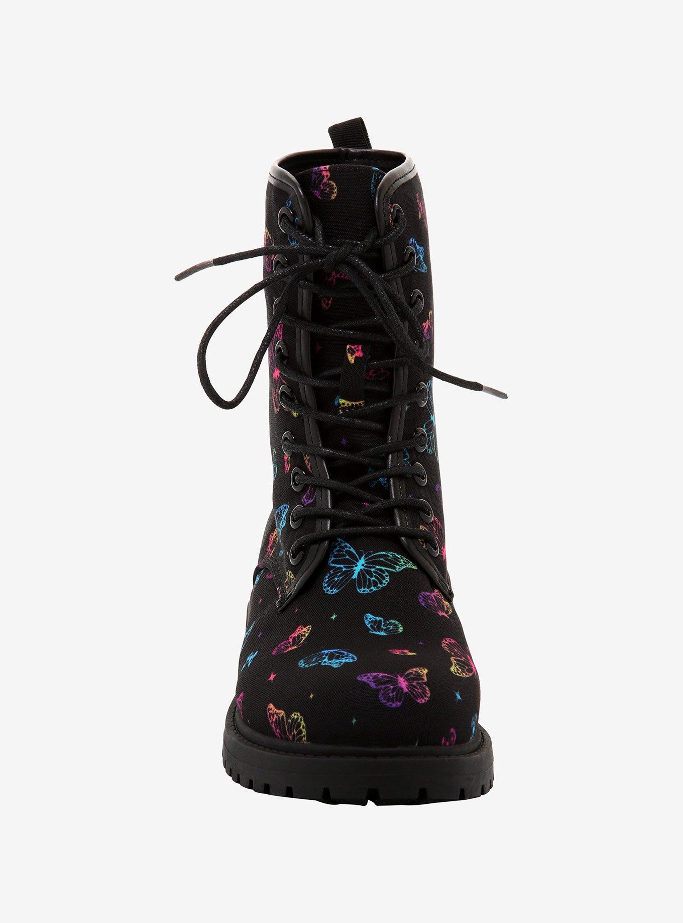 Multicolor Butterfly Combat Boots, MULTI, alternate