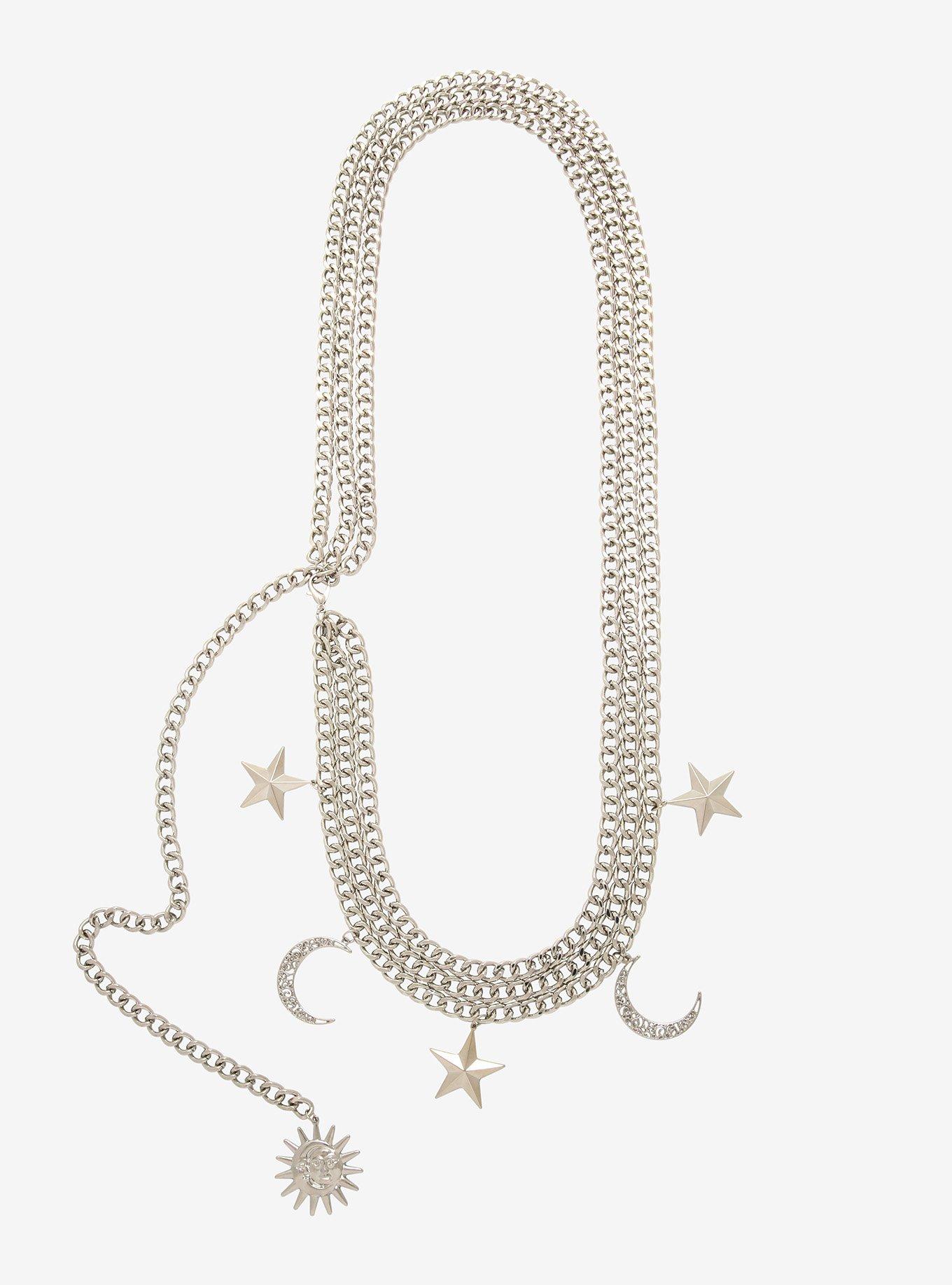 Moon & Stars Layered Chain Belt, SILVER, alternate