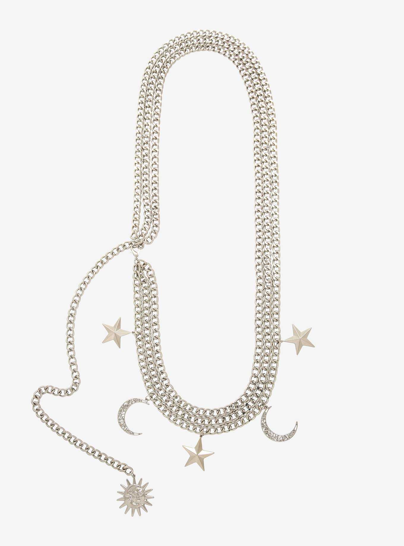 Moon & Stars Layered Chain Belt, , hi-res