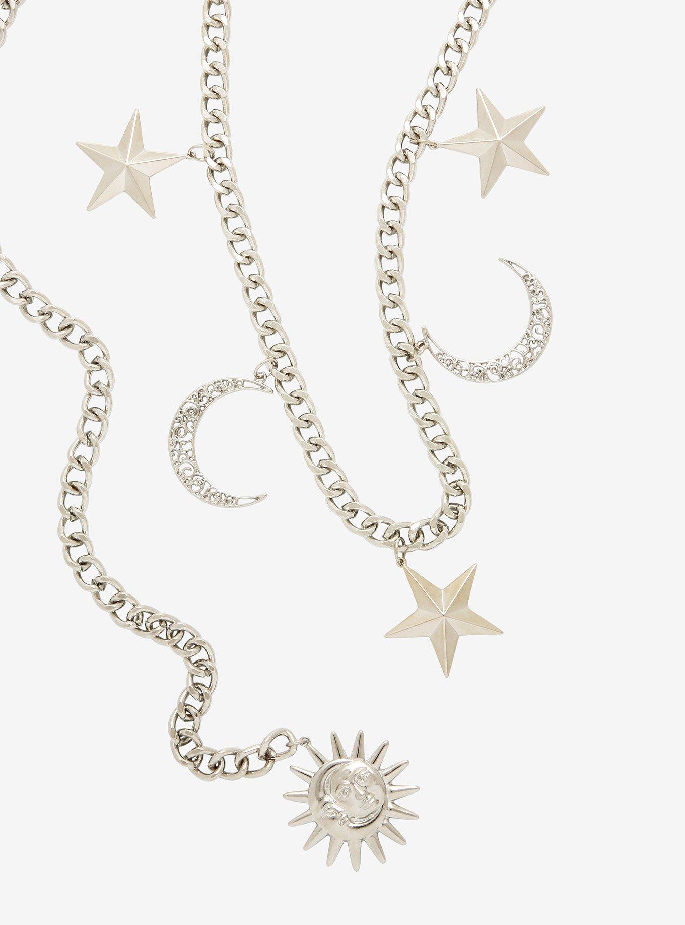 Moon & Stars Layered Chain Belt, SILVER, alternate