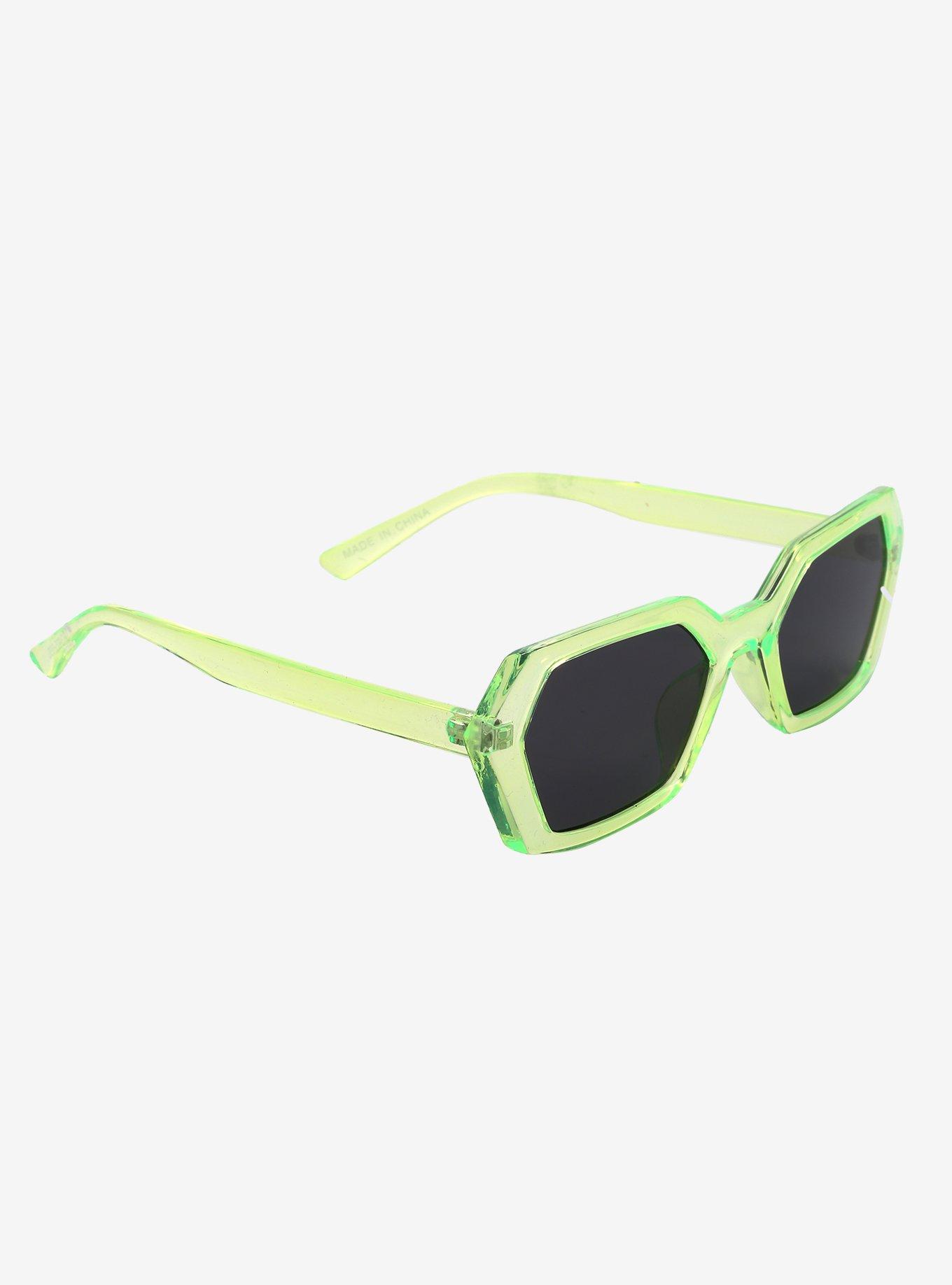 Neon Green Clear Geometric Sunglasses, , alternate