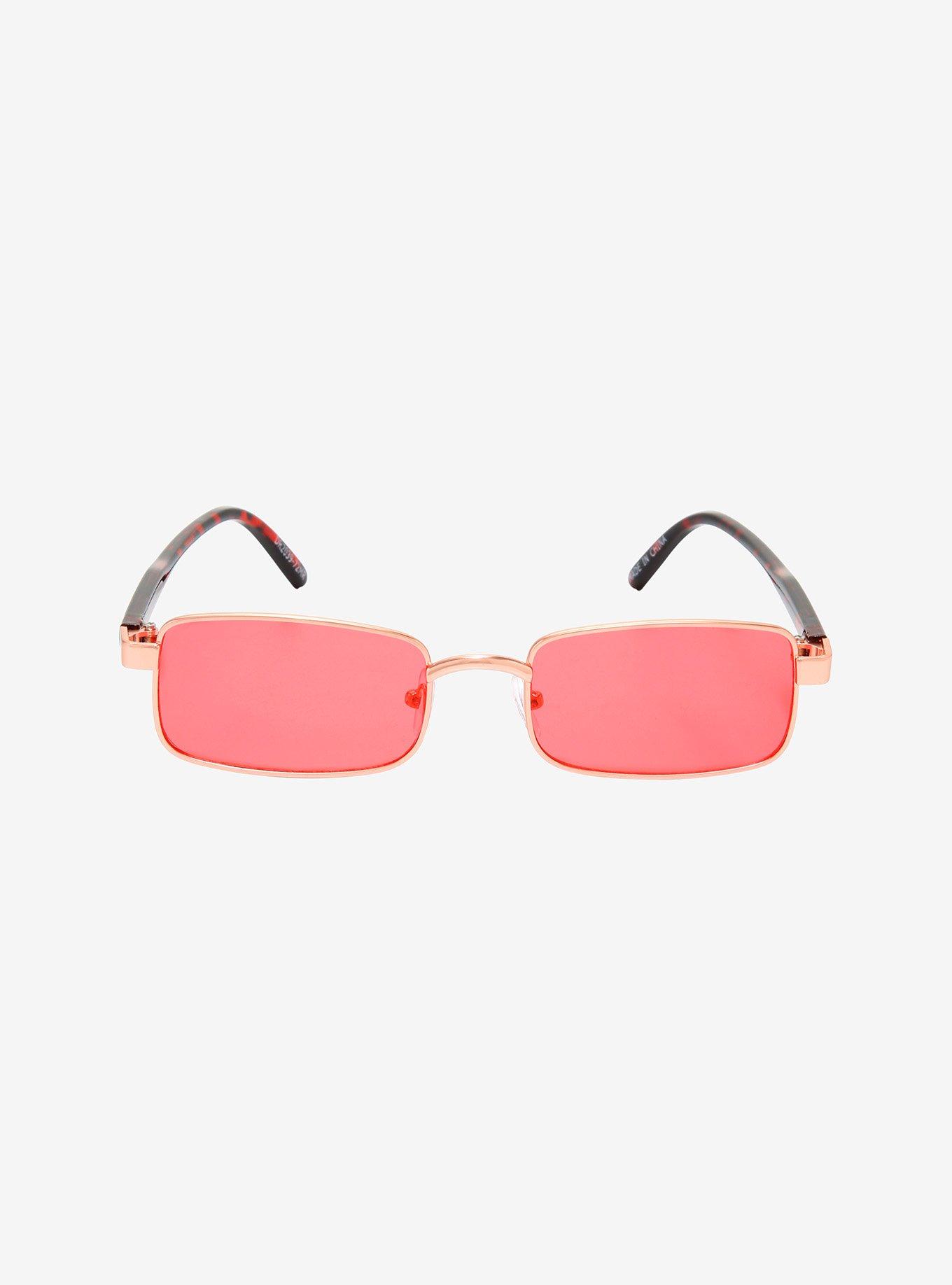 Red Small Rectangle Sunglasses, , alternate