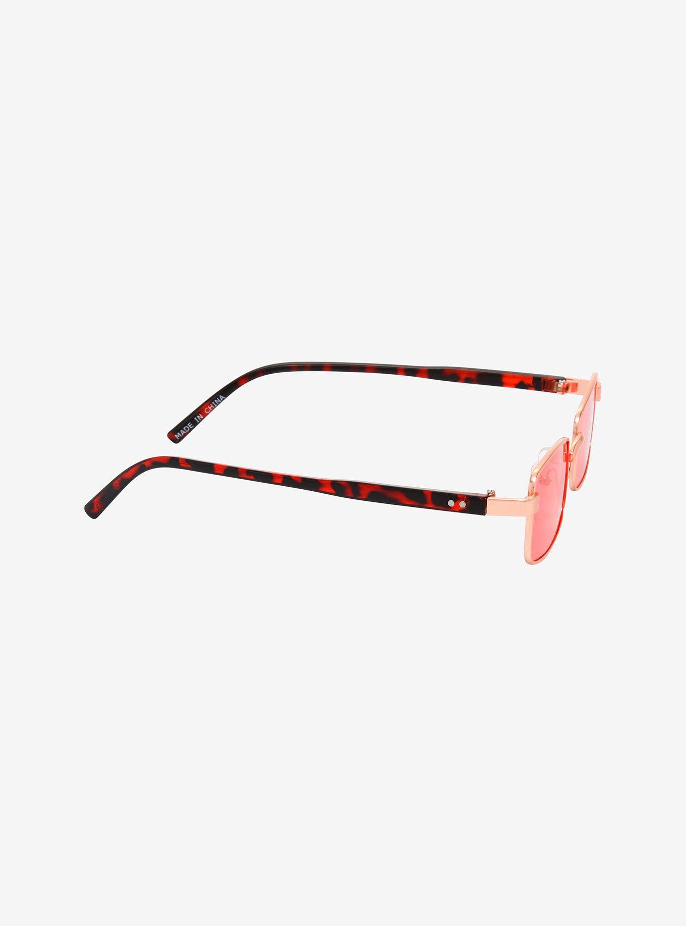 Red Small Rectangle Sunglasses, , alternate