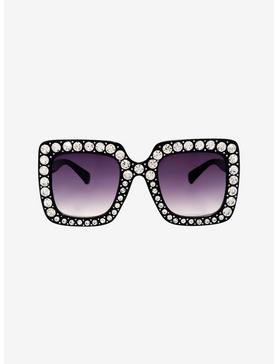 Black Oversized CZ Sunglasses, , hi-res