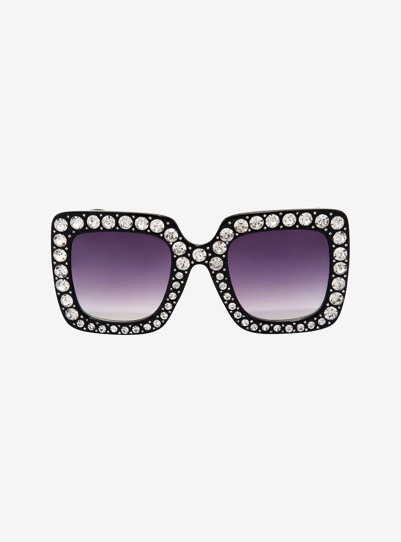 Black Oversized CZ Sunglasses, , alternate