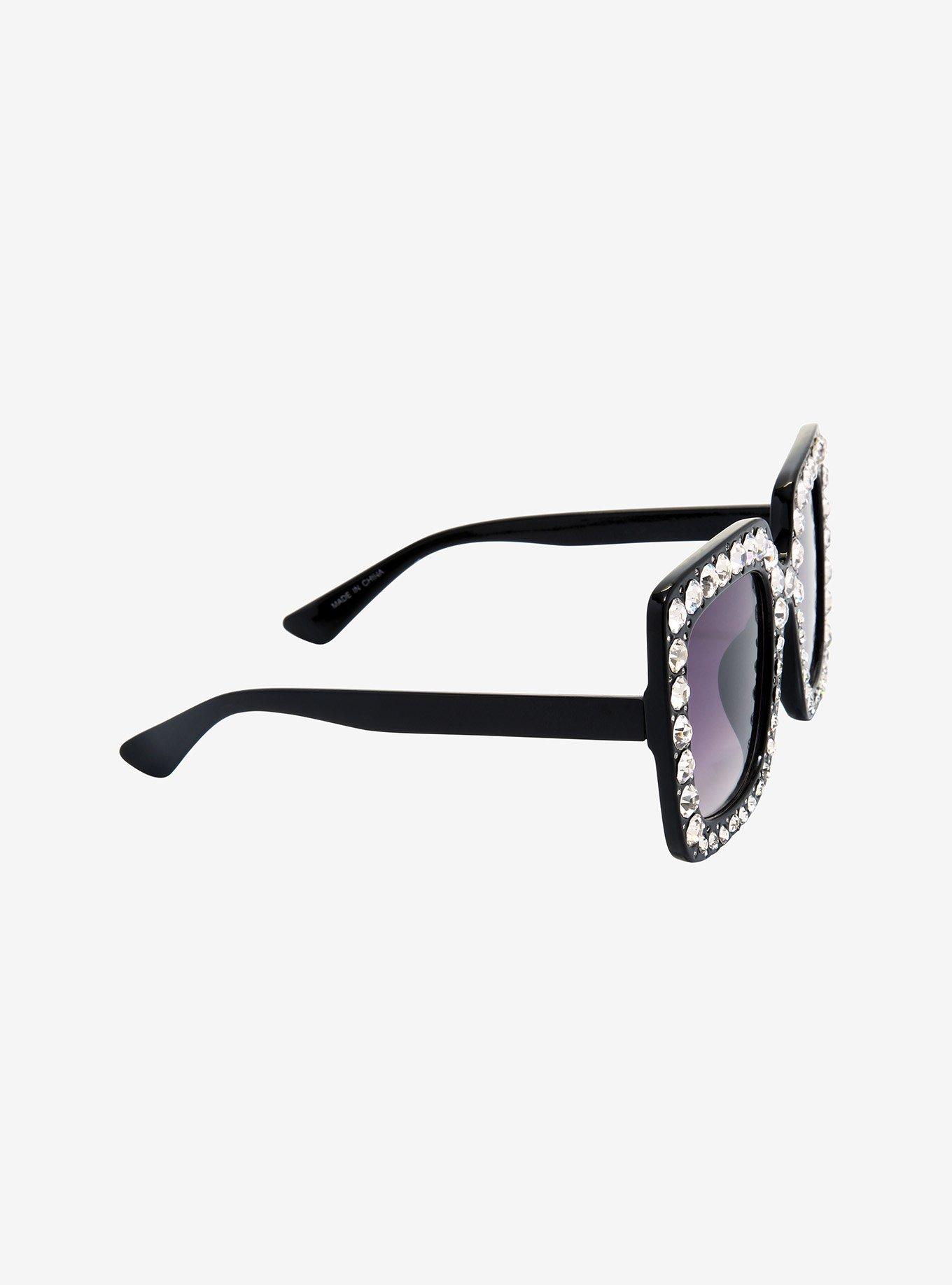 Black Oversized CZ Sunglasses, , alternate