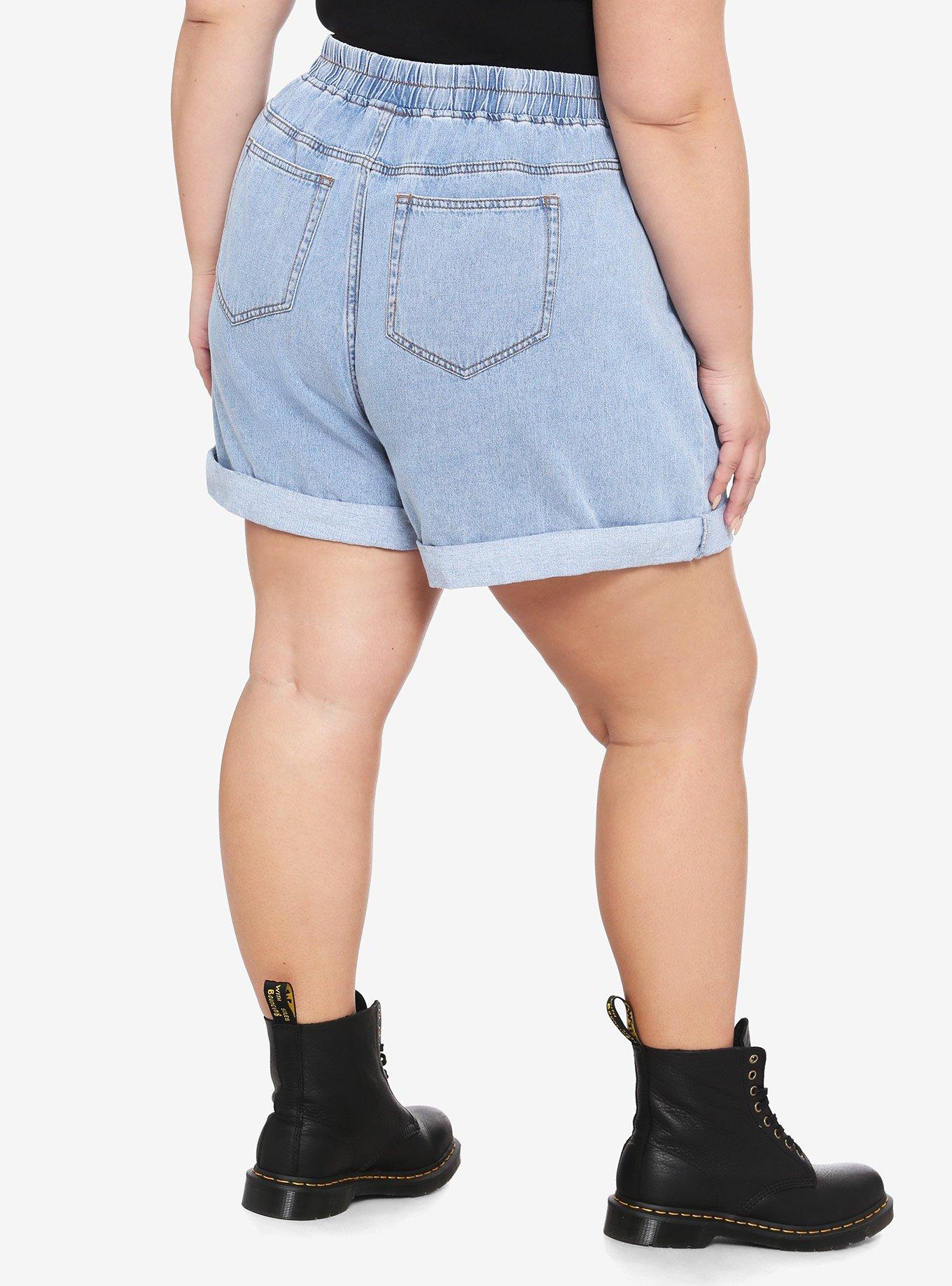 Disney Mickey Mouse Elastic High-Waisted Denim Shorts Plus Size, MULTI, alternate