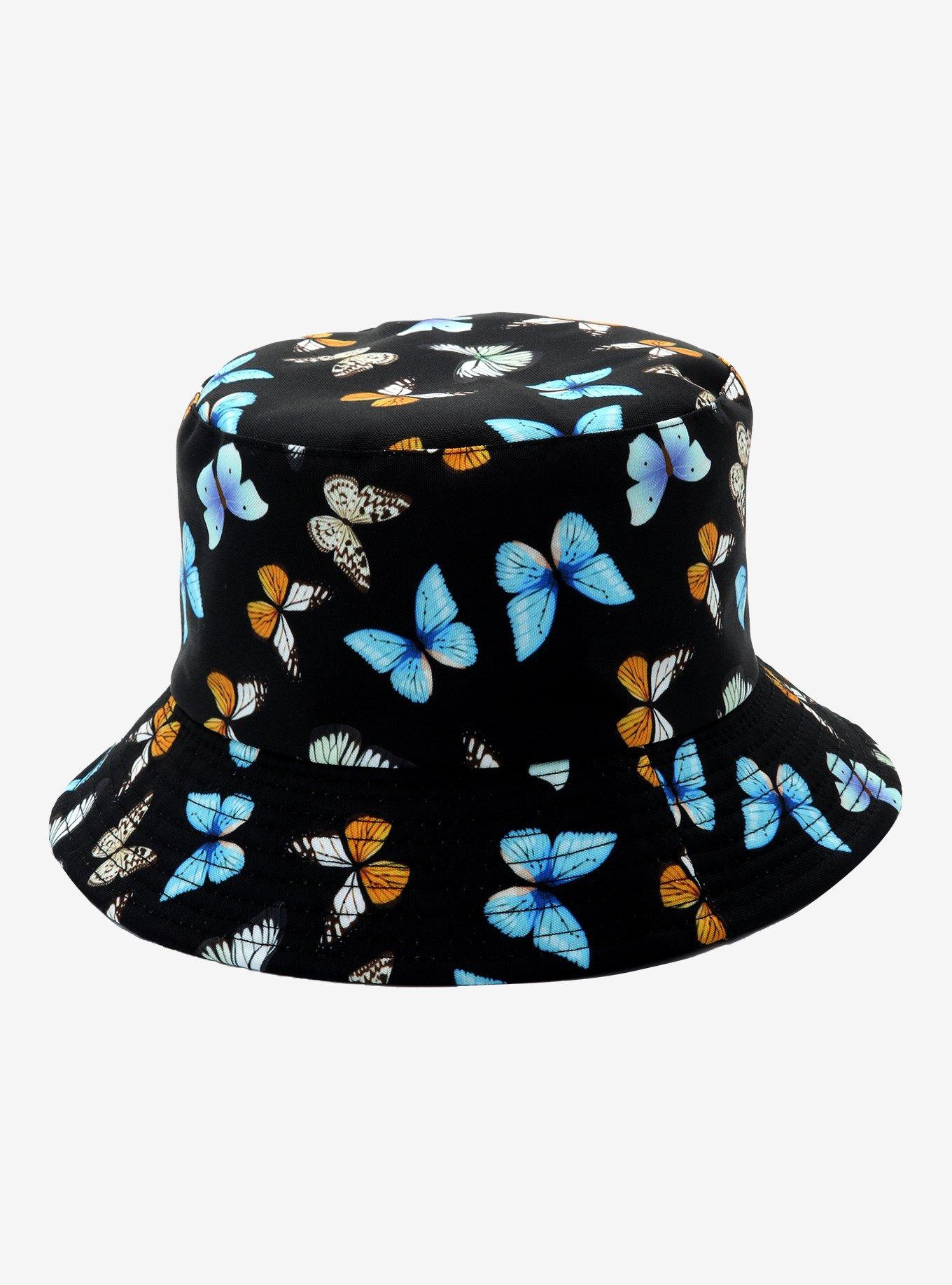 Black Butterfly Reversible Bucket Hat, , alternate