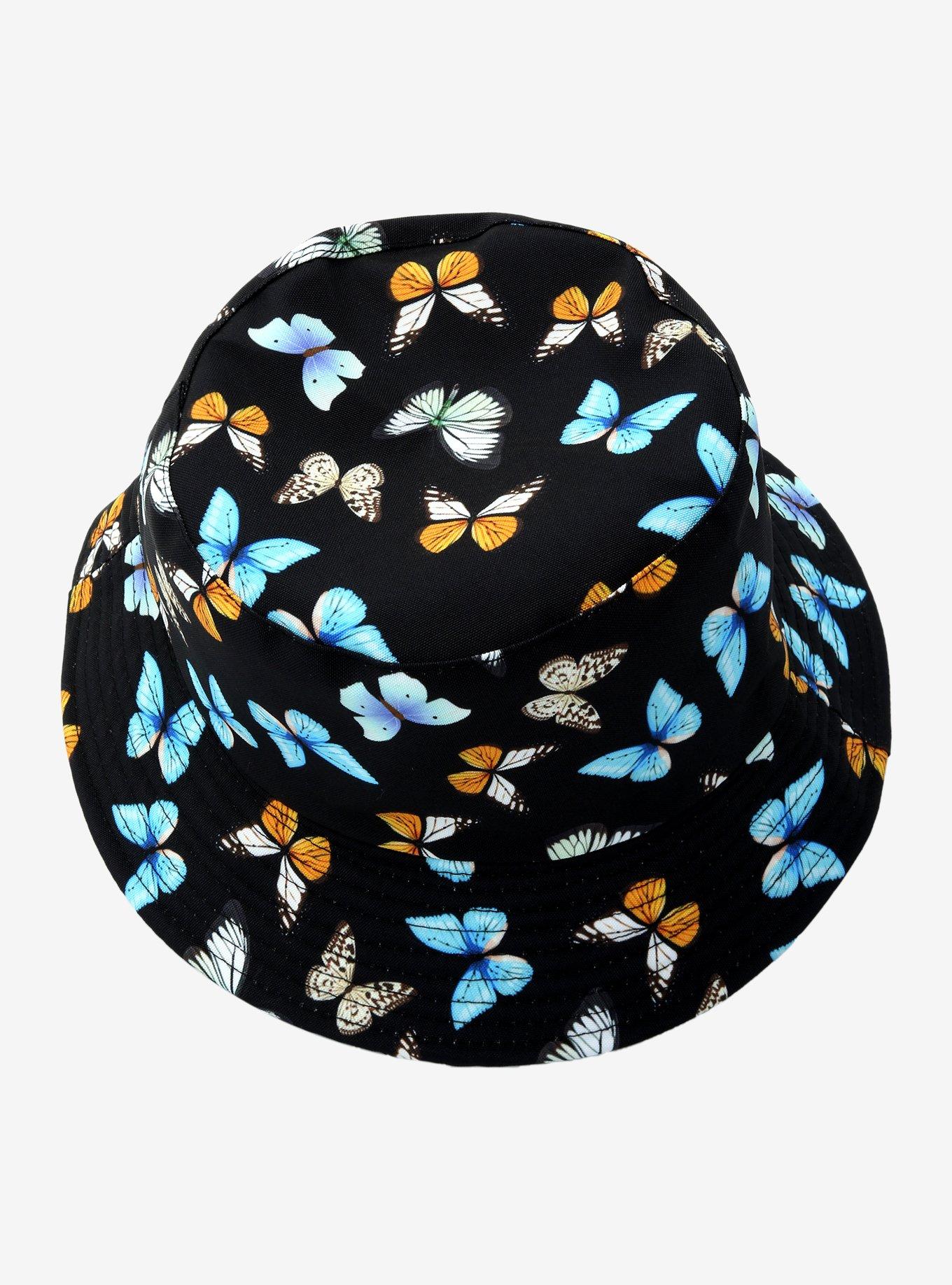 Black Butterfly Reversible Bucket Hat, , alternate