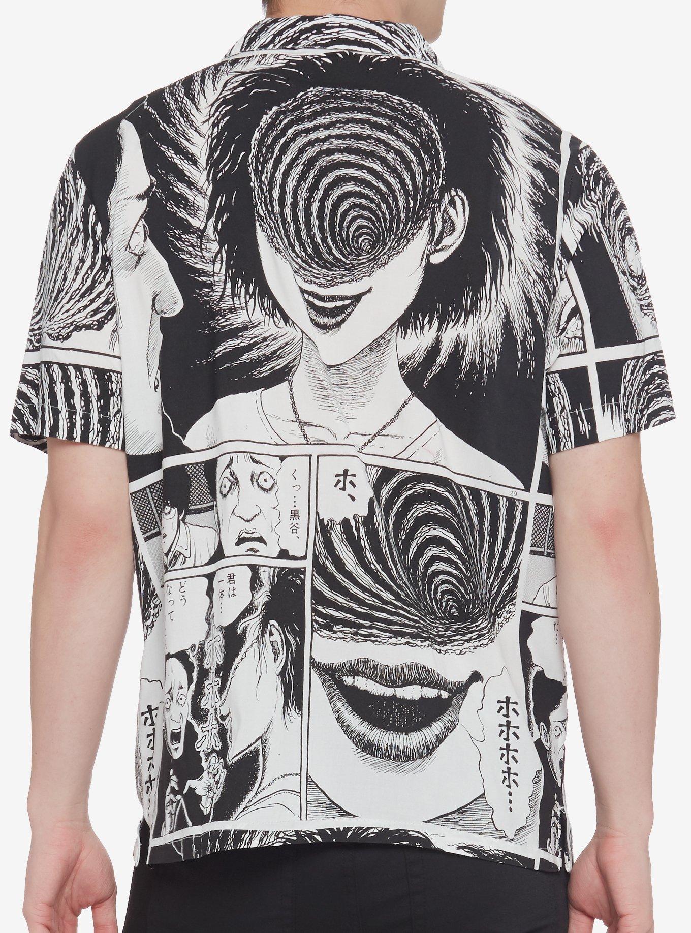 Junji Ito Uzumaki Spiral Woven Button-Up, BLACK, alternate