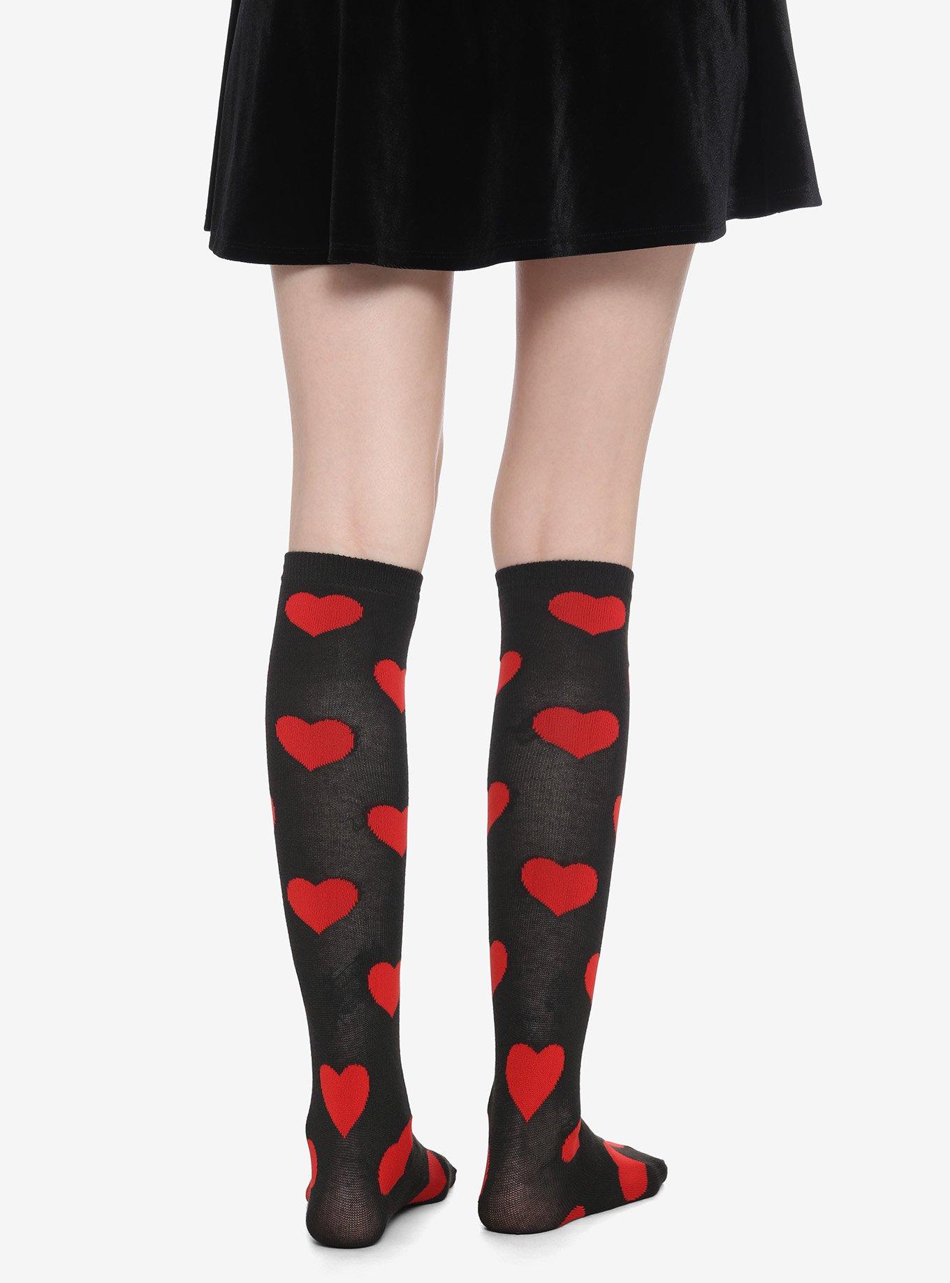 Black & Red Heart Knee-High Socks, , alternate