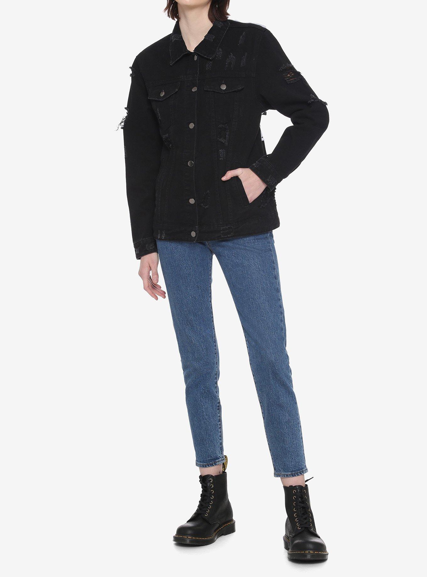 Fashion Tour Destructed Black Denim Jacket, BLACK, alternate