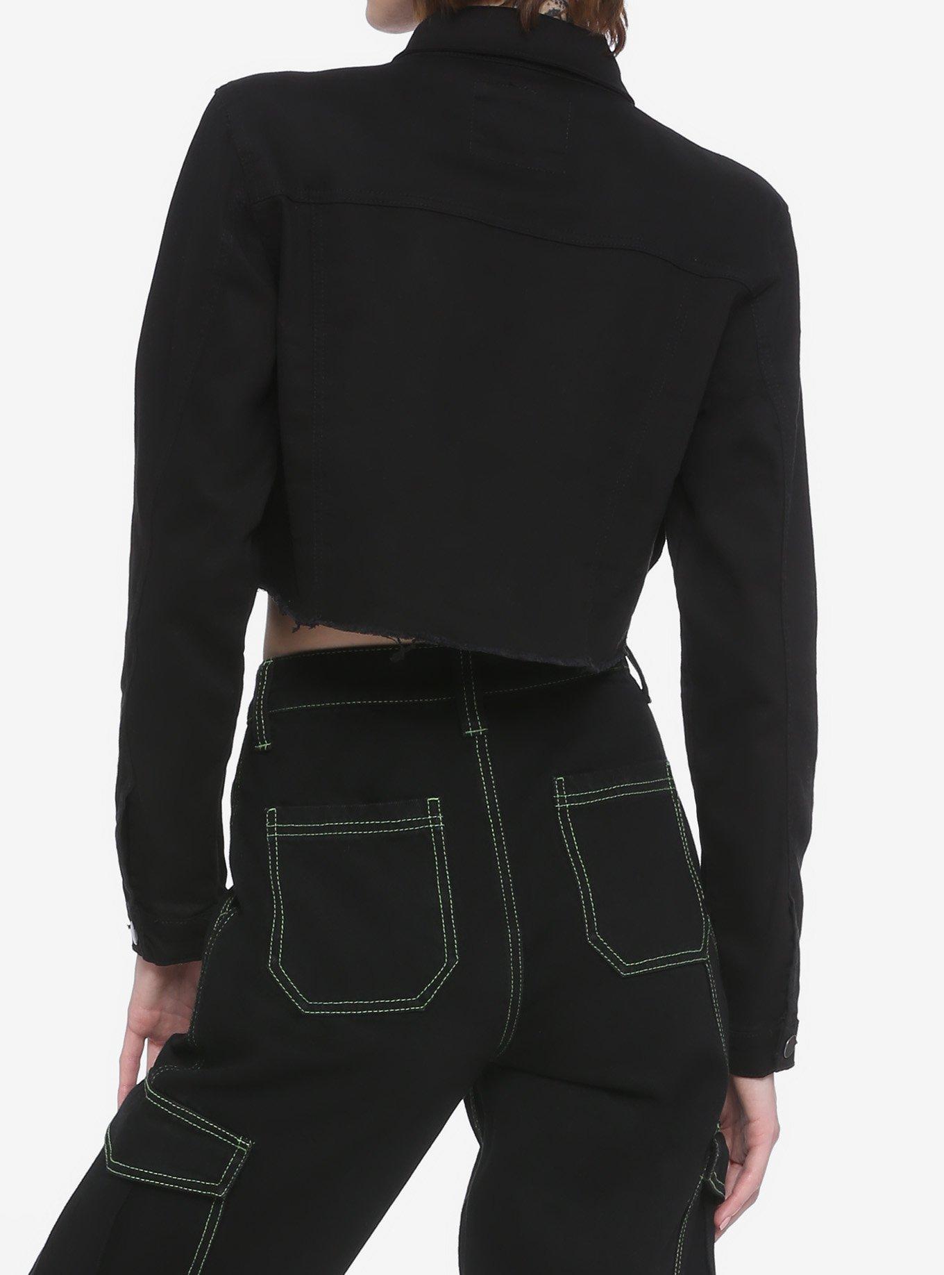 Black Pockets & Buckle Girls Crop Cargo Jacket, BLACK, alternate