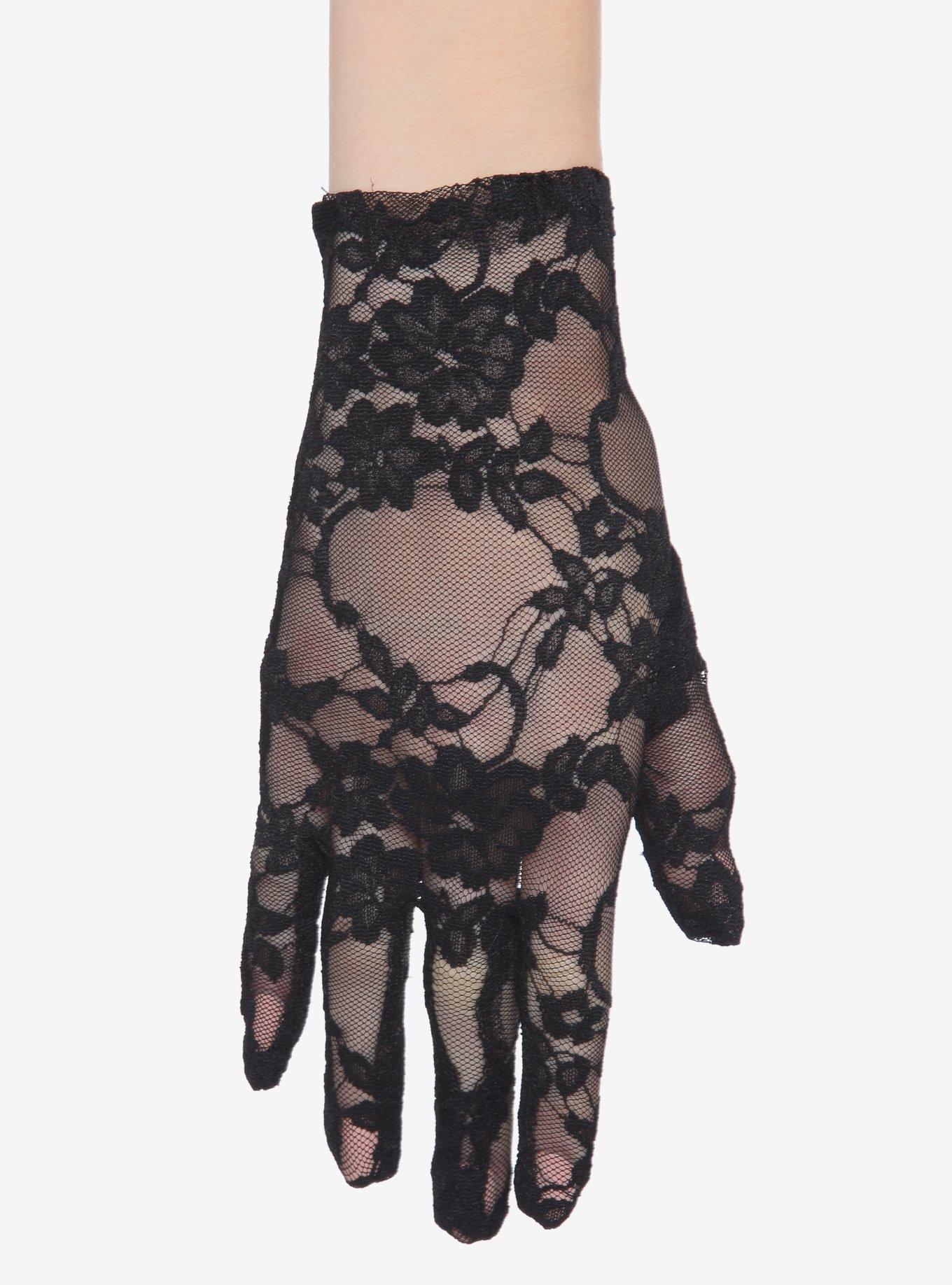 Black Lace Floral Gloves, , alternate