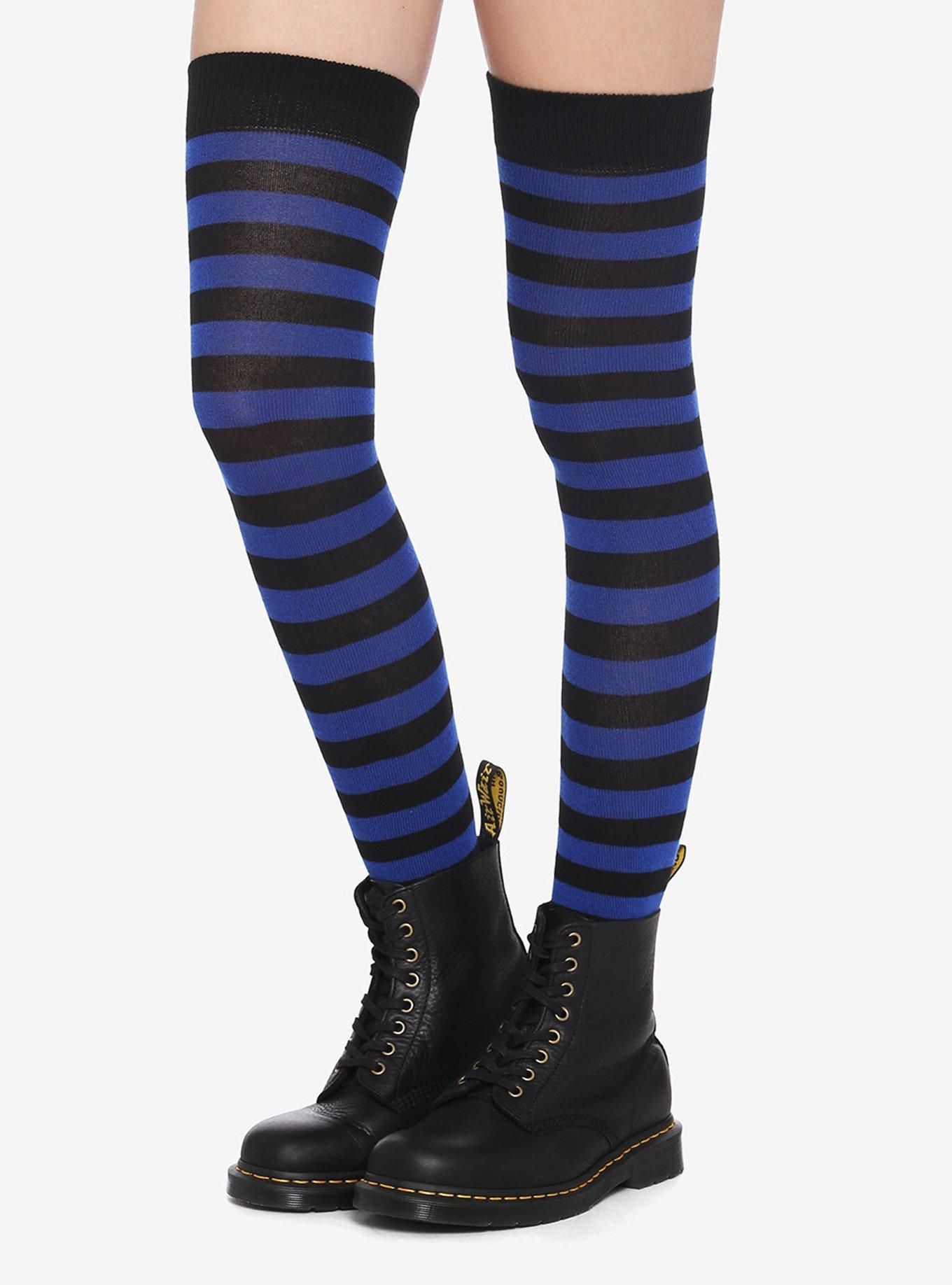 Blue & Black Stripe Thigh Highs, , alternate