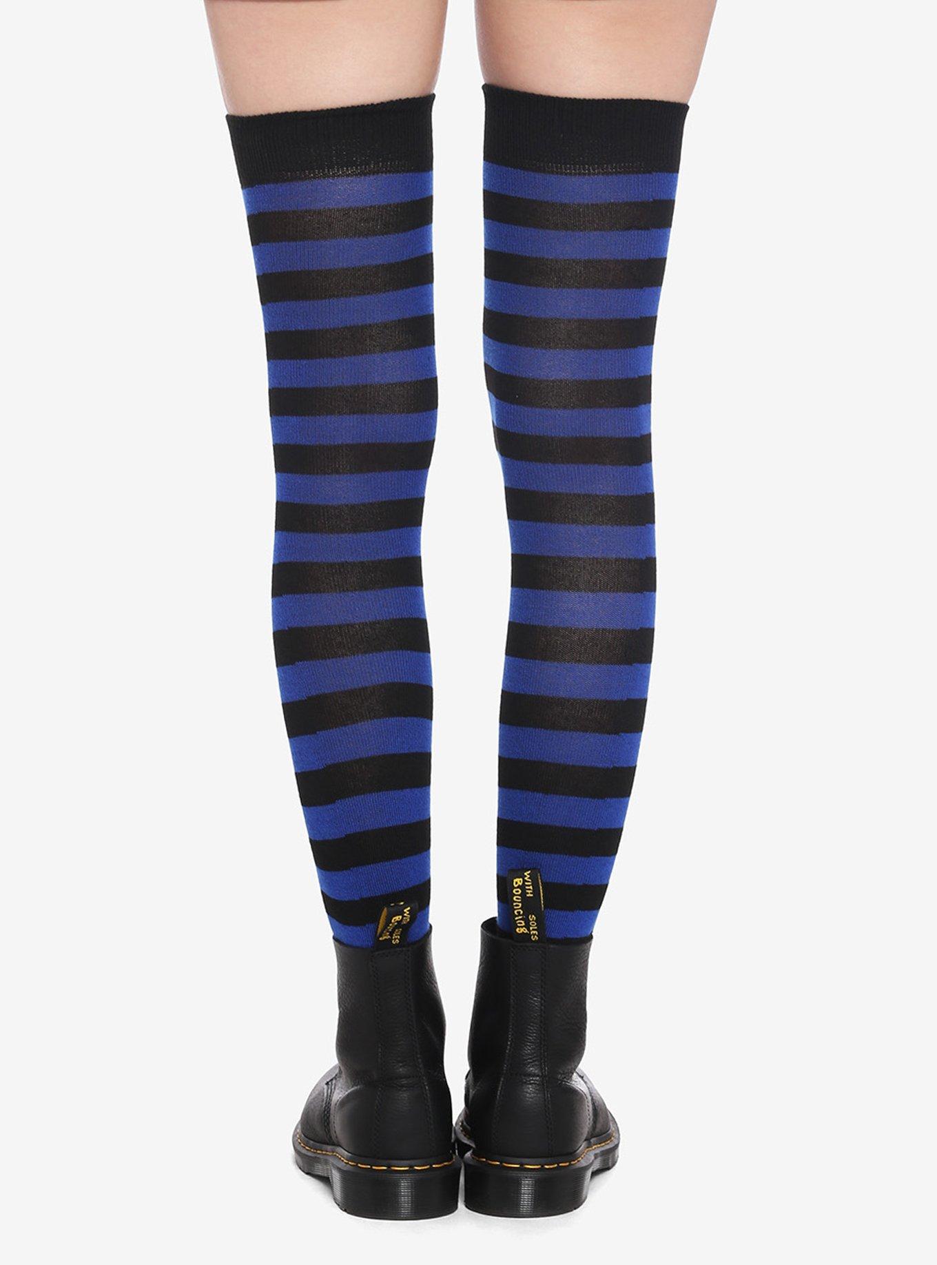Blue & Black Stripe Thigh Highs, , alternate
