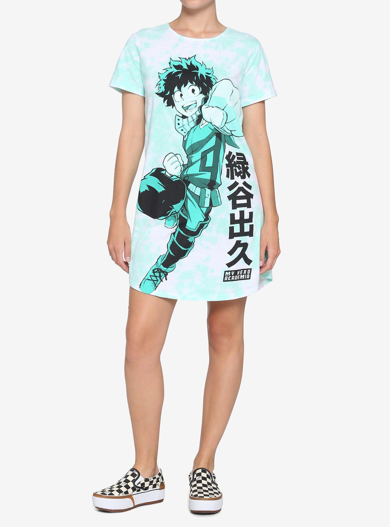 My Hero Academia Deku Punch Tie-Dye T-Shirt Dress, GREEN, alternate