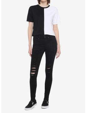 Black & White Split Girls Crop T-Shirt, , hi-res