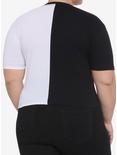Black & White Split Girls Crop T-Shirt Plus Size, MULTI, alternate