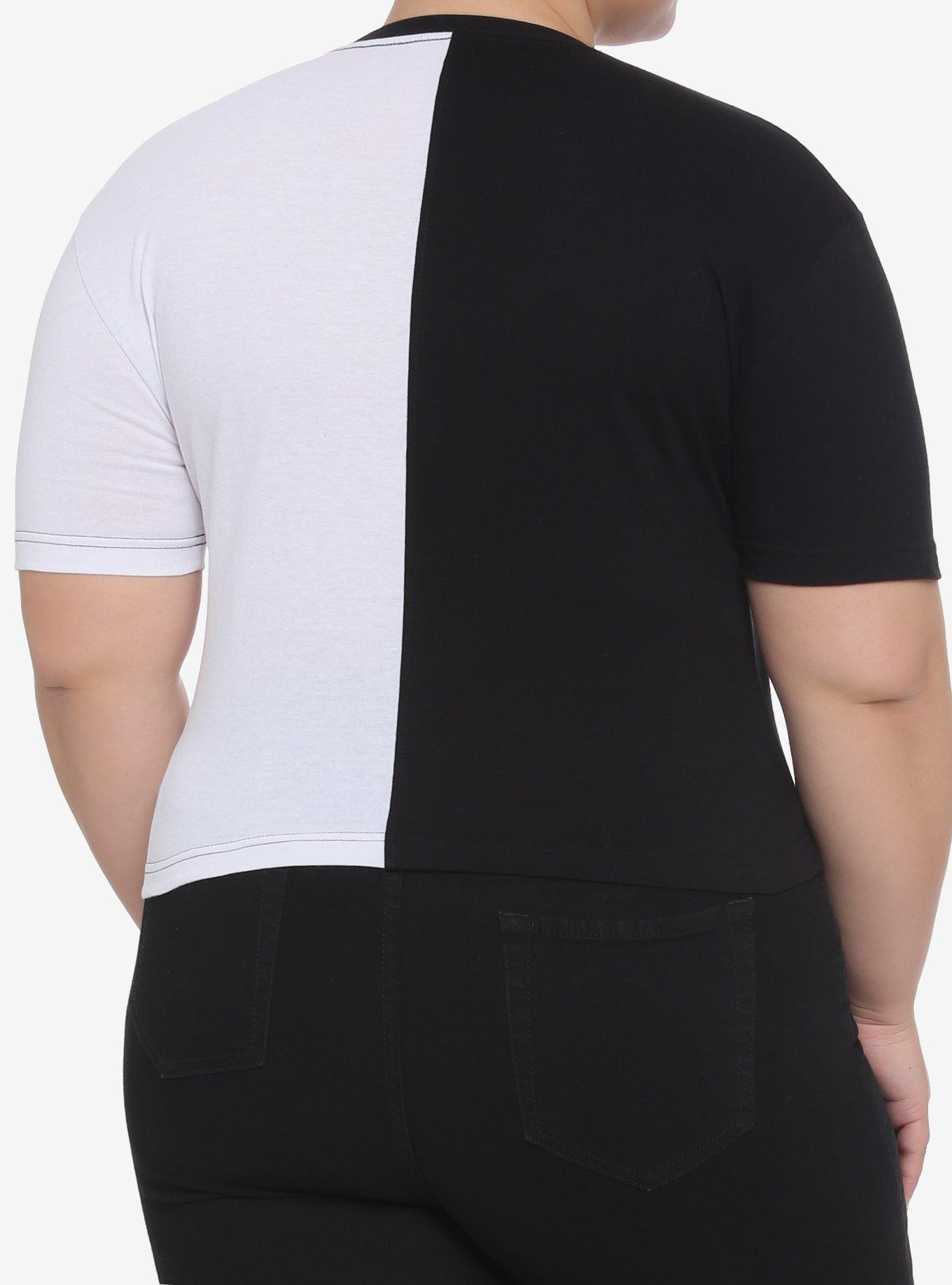 Black & White Split Girls Crop T-Shirt Plus Size, MULTI, alternate