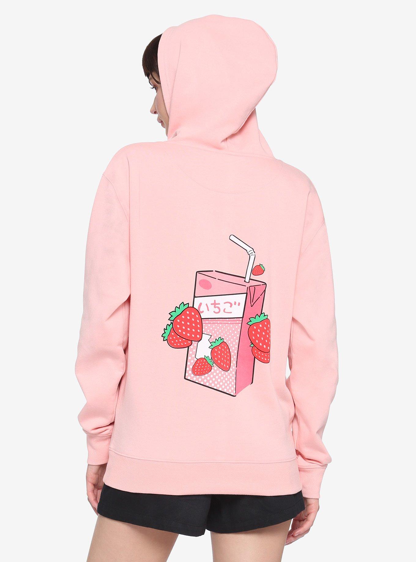 Strawberry Milk Girls Hoodie, PINK, alternate