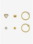 Steel Gold Bow & Butterfly Nose Hoop & Stud 6 Pack, GOLD, alternate