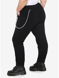 Black Denim Chain Jogger Pants Plus Size, BLACK, alternate