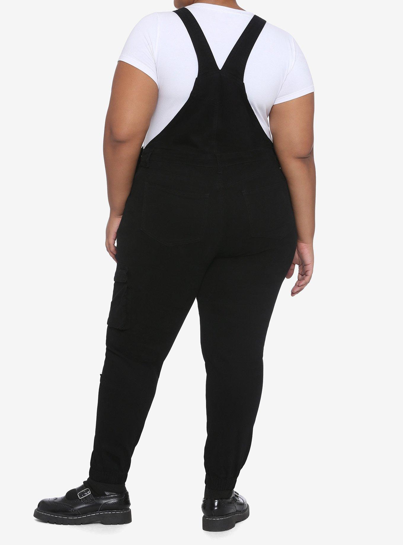 Black Destructed Cargo Overalls Plus Size, BLACK, alternate