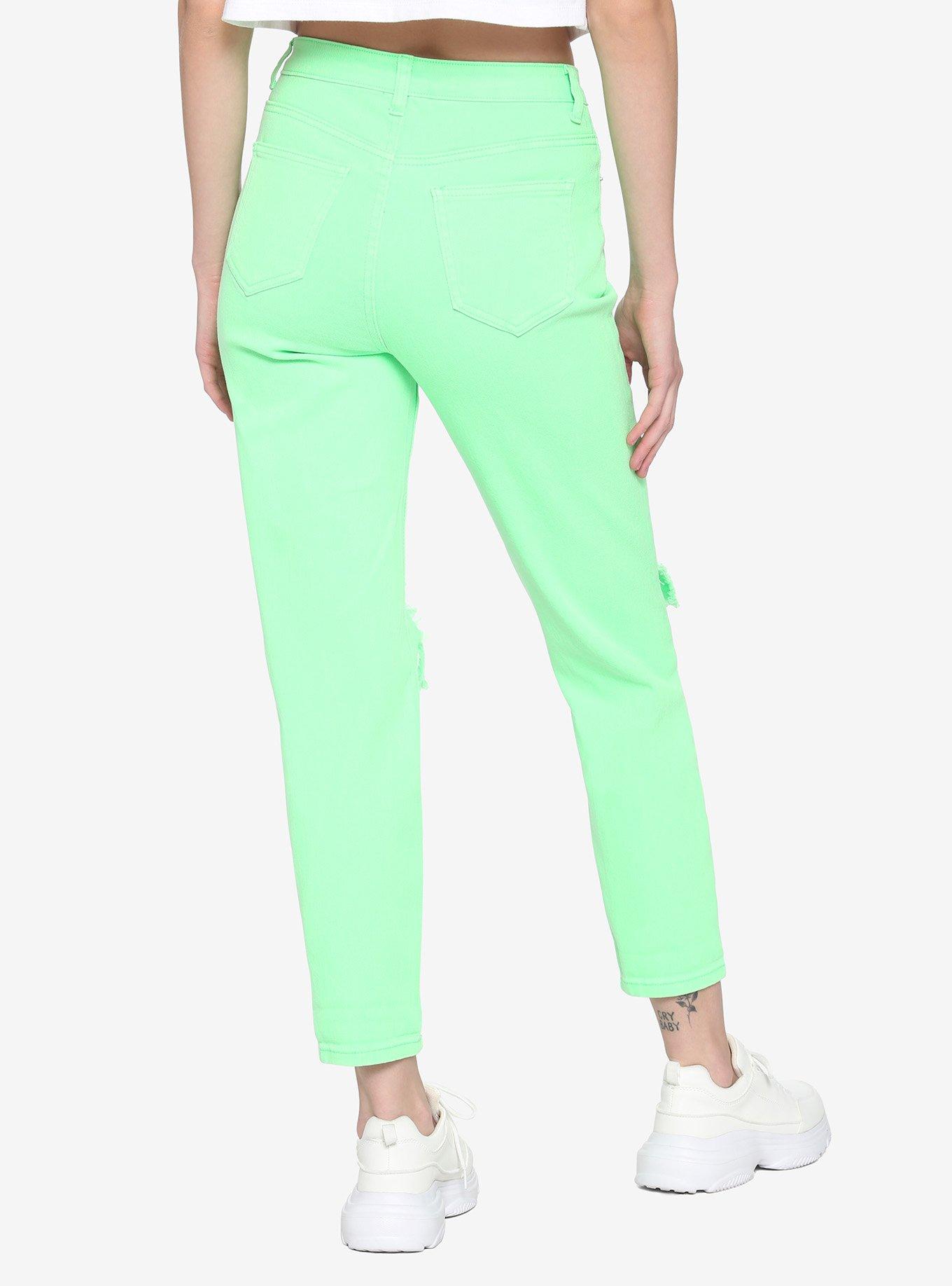 Neon Green Destructed Jeans, , alternate