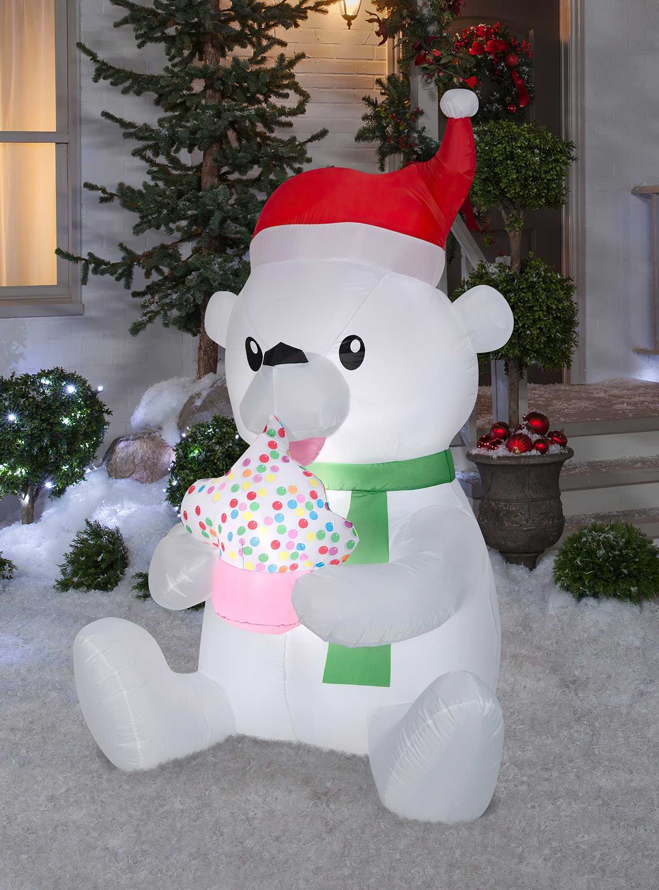 Polar Bear Cupcake Holiday Animated Inflatable Décor, , hi-res
