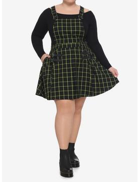Green & Black Grid Plaid Pleated Skirtall Plus Size, , hi-res
