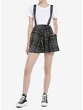 Black & Grey Plaid Suspender Skirt, PLAID - BLACK, alternate