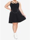 Chain Belt Strappy Skater Dress Plus Size, BLACK, alternate