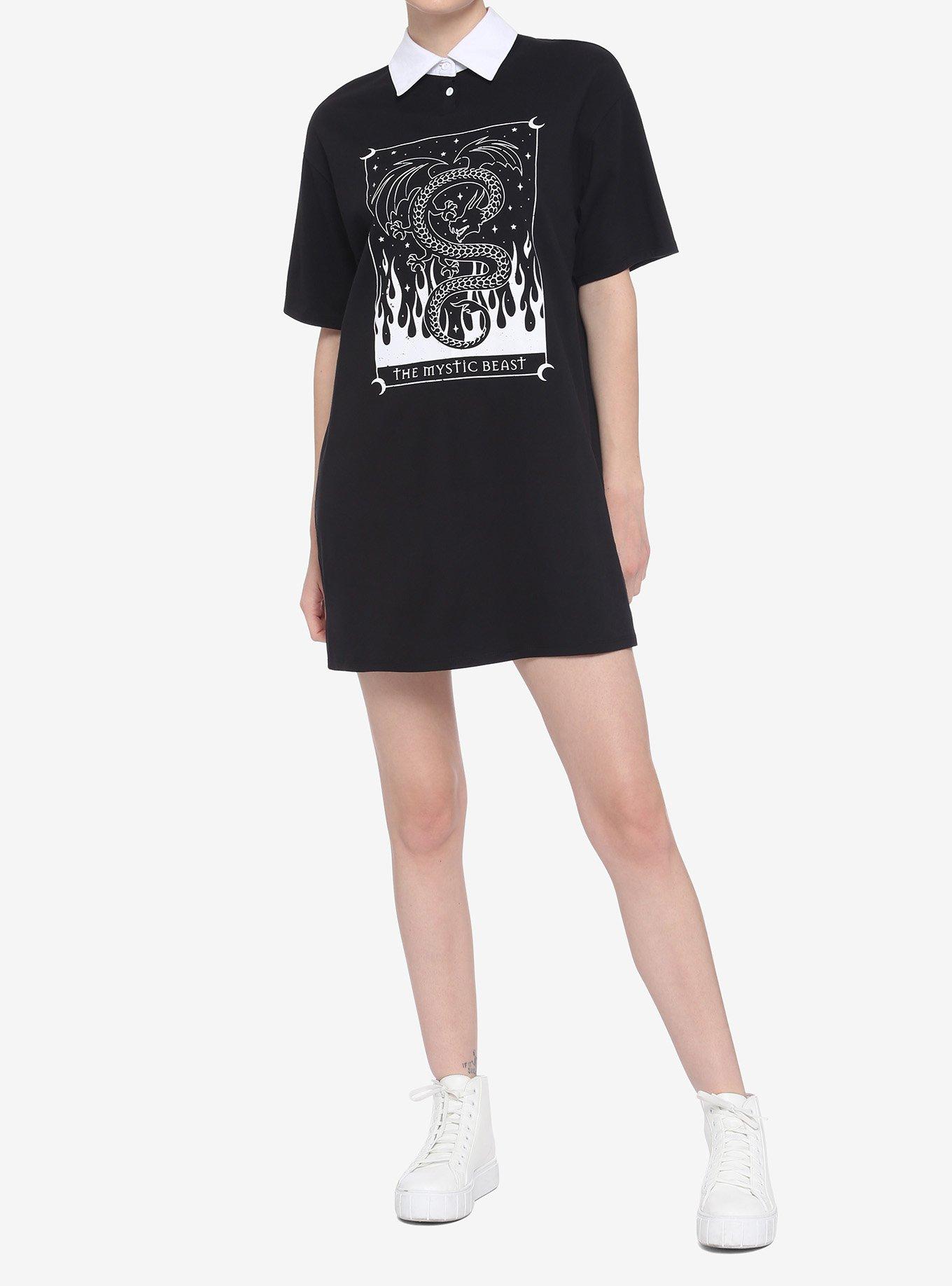Dragon Tarot Collared Oversized T-Shirt Dress, BLACK, alternate