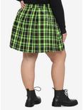 Green & Black Plaid Pleated Chain Skirt Plus Size, PLAID, alternate