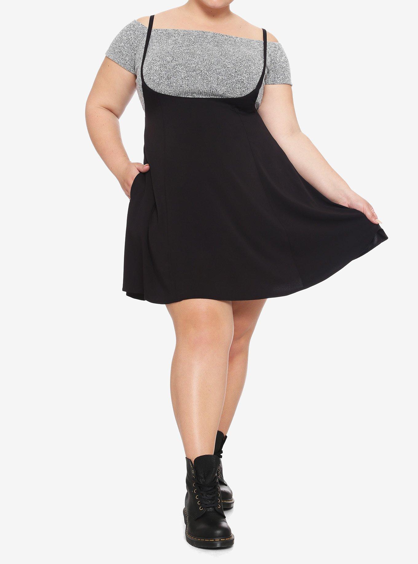 Black High-Waisted Suspender Skirt Plus Size, BLACK, alternate