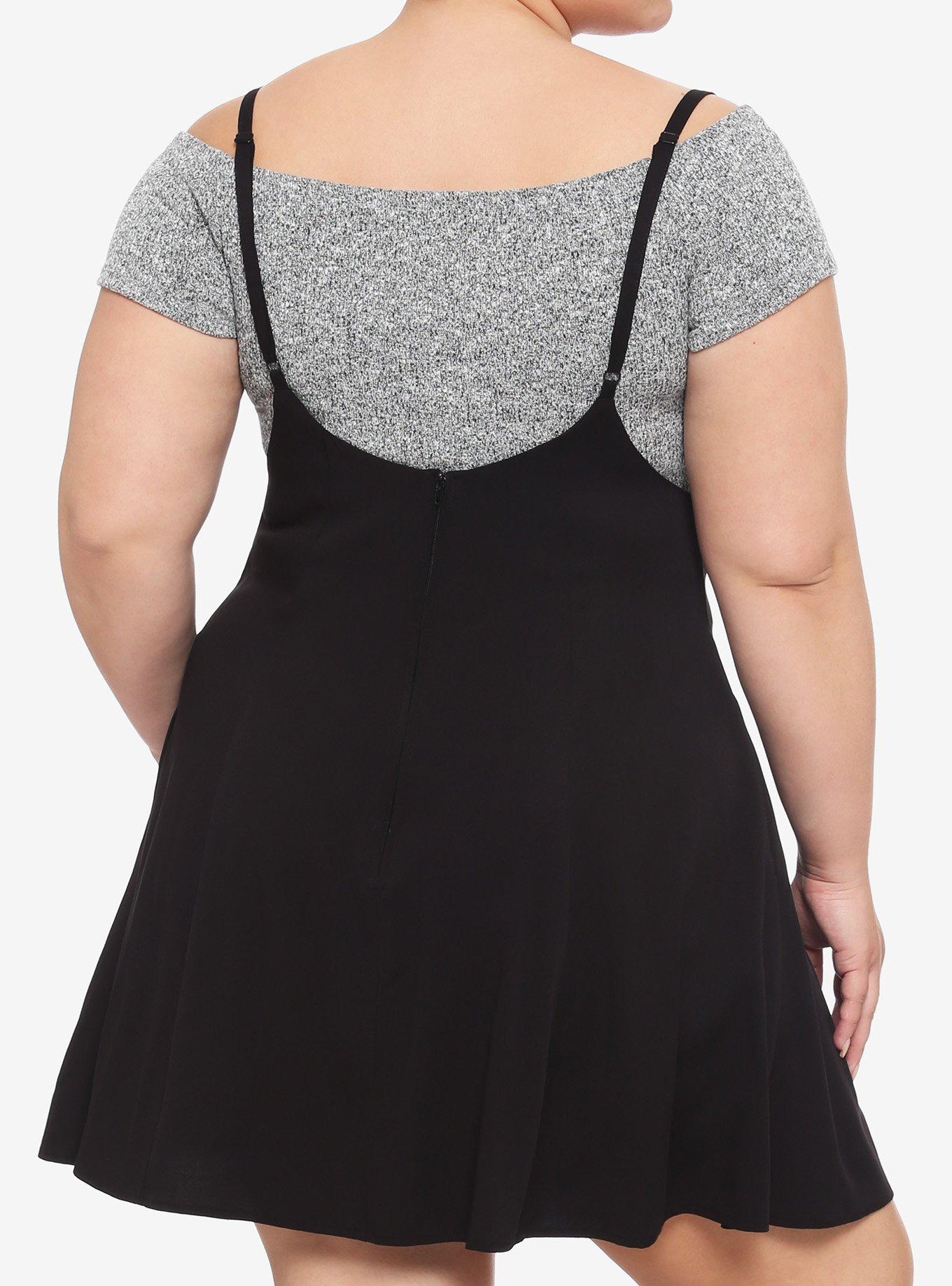 Black High-Waisted Suspender Skirt Plus Size, BLACK, alternate