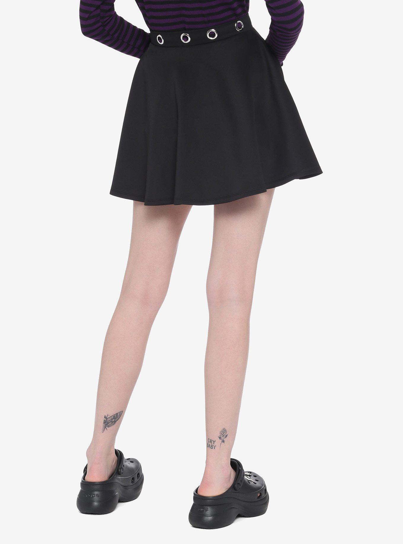 Black Grommet O-Ring Skater Skirt, BLACK, alternate