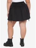 Black O-Ring Garter Belt Pleated Skater Skirt Plus Size, BLACK, alternate