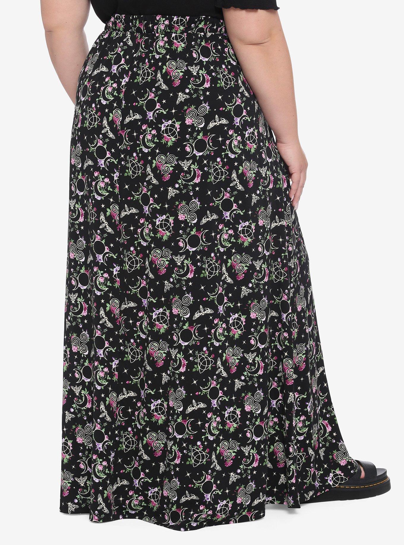 Witchy Floral Maxi Skirt Plus Size, MULTI, alternate